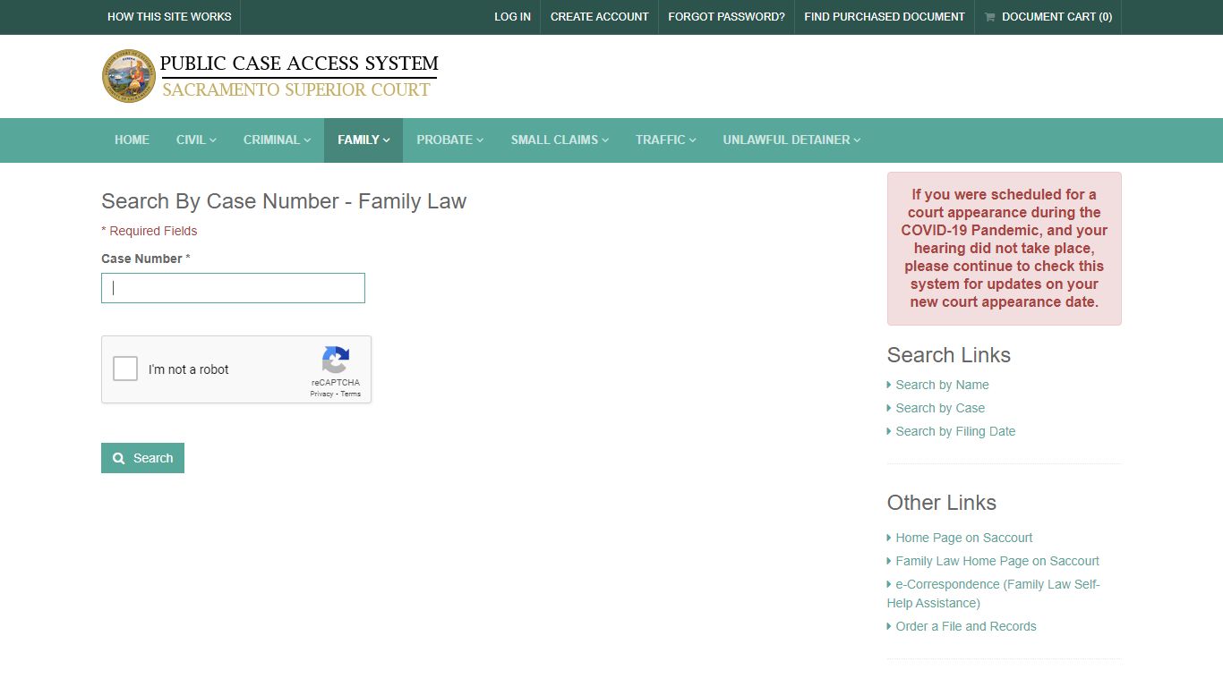 Search By Case Number - Family Law - California